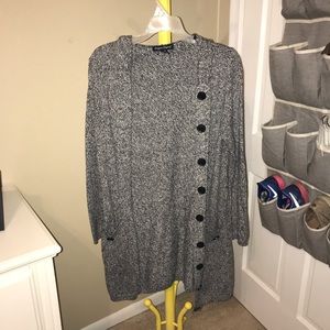 Hooded, heather gray long cardigan